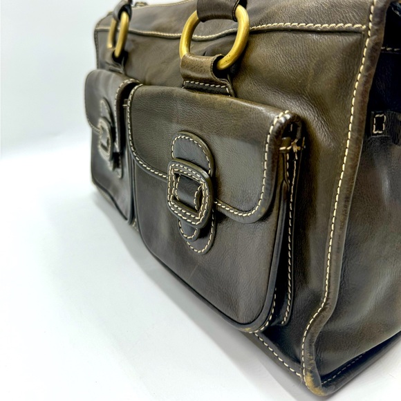 Auth Celine Vintage Olive Green Polished Leather Tote Bag Purse Handbag Preloved - Picture 2 of 16